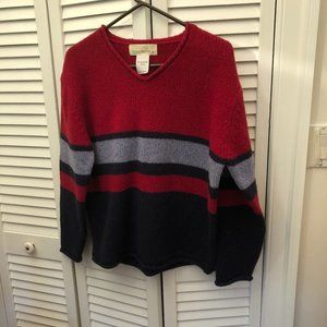 Irelandseye women red gray navy wool sweater, 90% lambswool, S